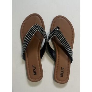 Mix it Omaha Women's Flip Flop Sandals, Black Rhinestones Size 8
